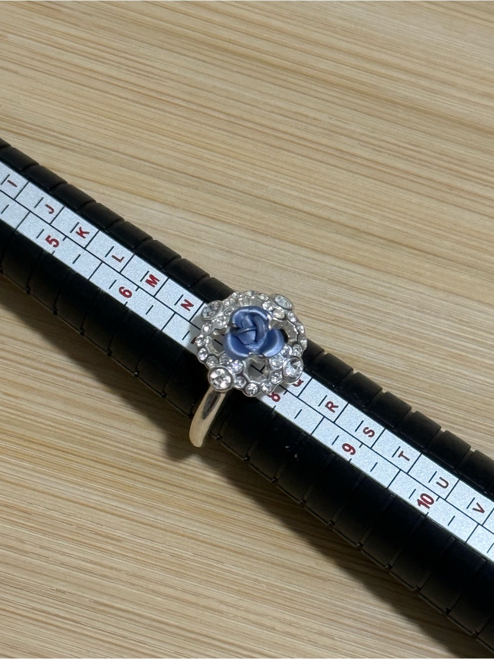 Ring with Blue Rose Center and Crystal Halo